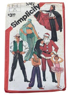 Vintage 80s Simplicity 5742 Costumes Sewing Pattern Sizes 2-4 Dressmaking CUT